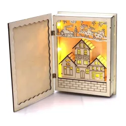 IRIS Karácsonyi könyv mintás 44,5x30cm/meleg fehér LED-es fa kinyitható fénydekoráció  (307-01)