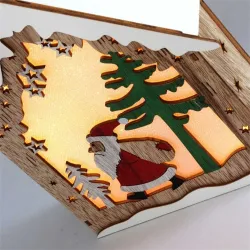 IRIS Faház alakú Télapó mintás/18,5x21cm/meleg fehér LED-es fa fénydekoráció  (310-06)