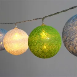 IRIS Gömb alakú 6cm/színes fonott/1,5m/zöld-kék-fehér/10db LED-es/USB-s fénydekoráció  (104-15)