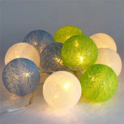 IRIS Gömb alakú 6cm/színes fonott/1,5m/zöld-kék-fehér/10db LED-es/USB-s fénydekoráció  (104-15)
