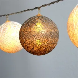 IRIS Gömb alakú 6cm/színes fonott/3m/szürke-fehér/20db LED-es/USB-s fénydekoráció  (104-30)
