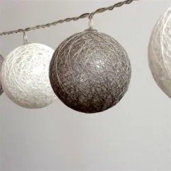 IRIS Gömb alakú 6cm/színes fonott/3m/szürke-fehér/20db LED-es/USB-s fénydekoráció  (104-30)
