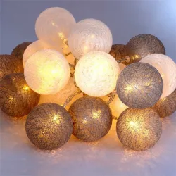 IRIS Gömb alakú 6cm/színes fonott/3m/szürke-fehér/20db LED-es/USB-s fénydekoráció  (104-30)