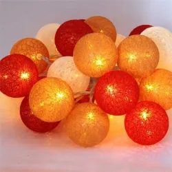 IRIS Gömb alakú 6cm/színes fonott/4,5m/piros-narancs-meleg fehér/30db LED-es/USB-s fénydekoráció  (104-42)