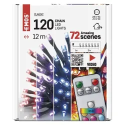 EMOS LED karácsonyi fényfüzér 12m kültéri és beltéri programozható távirányítós programozható RGB (D4AA03)