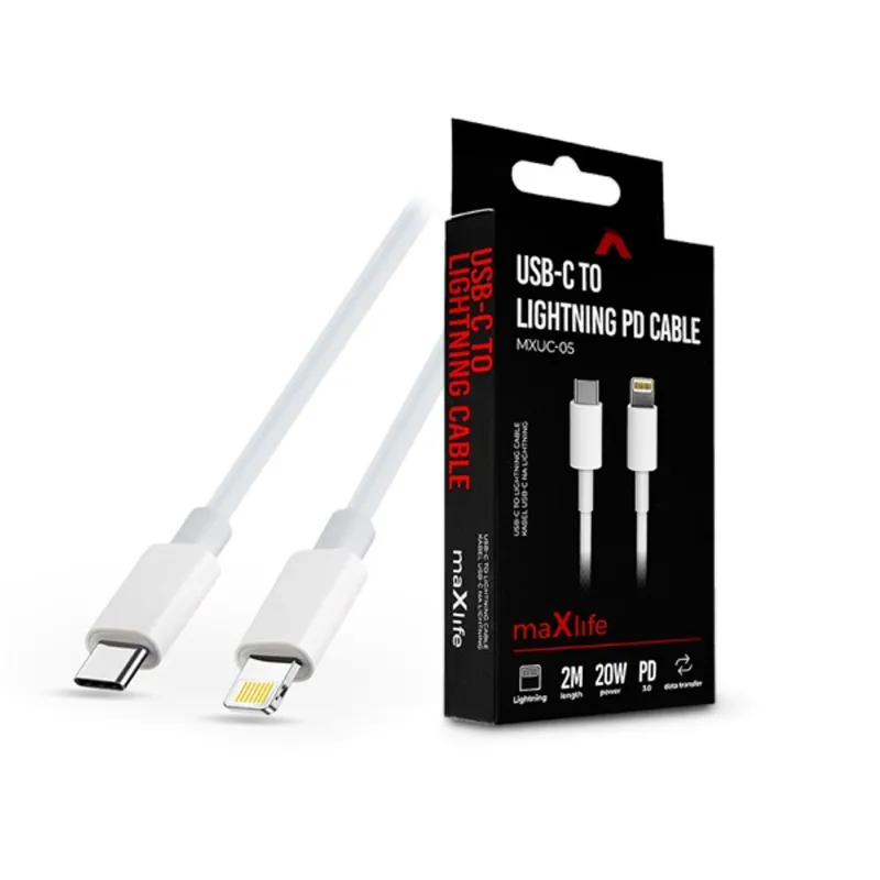 Maxlife TF-0138 Type-C - Lightning 2 m-es vezetékkel PD3.0 Cable - 20W adat- és töltőkábel Maxlife TF-0138 Type-C - Lightning 2 m-es vezetékkel PD3.0 Cable - 20W adat- és töltőkábel