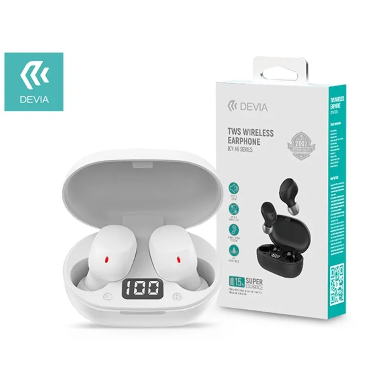 Devia ST351020 Bluetooth v5.0 Joy A6 Series TWS with Charging Case - fekete sztereó headset Devia ST351020 Bluetooth v5.0 Joy A6 Series TWS with Charging Case - fekete sztereó headset