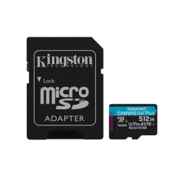 KINGSTON Memóriakártya MicroSDXC 512GB Canvas Go Plus 170R A2 U3 V30 + Adapter
