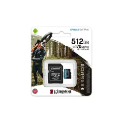 KINGSTON Memóriakártya MicroSDXC 512GB Canvas Go Plus 170R A2 U3 V30 + Adapter