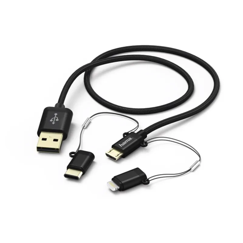 Hama 183348 1m micro USB / Type-C / Lightning 3 in1 fekete adatkábel Hama 183348 1m micro USB / Type-C / Lightning 3 in1 fekete adatkábel