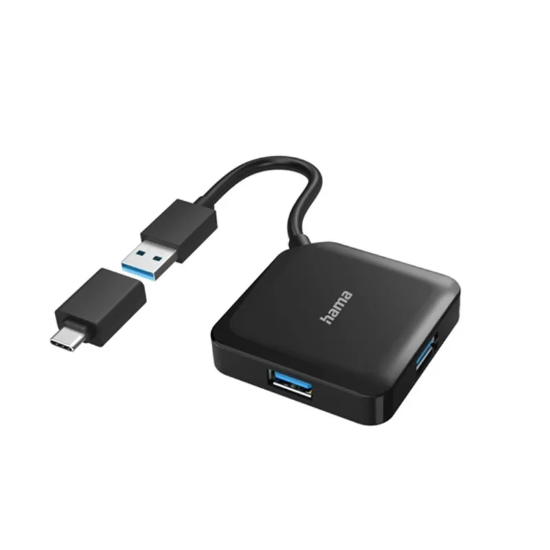 Hama 4 Ports USB 3.2 USB Hub Black + USB Type-C Adapter Hama 4 Ports USB 3.2 USB Hub Black + USB Type-C Adapter