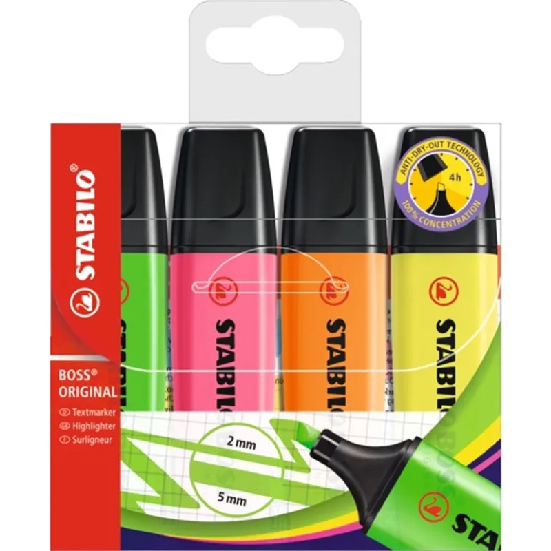 Stabilo BOSS ORIGINAL 4db-os vegyes színű szövegkiemelő Stabilo BOSS ORIGINAL 4db-os vegyes színű szövegkiemelő