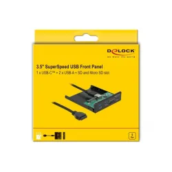 Delock 3.5 , 3.2 Gen 1 USB elülső panel 1 x USB Type-C  + 2 x A-típusú USB + SD és Micro SD csatlako