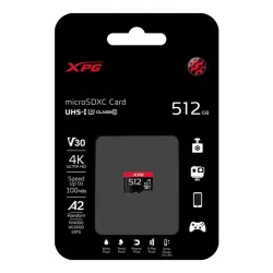 ADATA 512GB XPG UHS-1 Class10 U3 V30 A2 microSDXC memóriakártya BOX fekete-piros