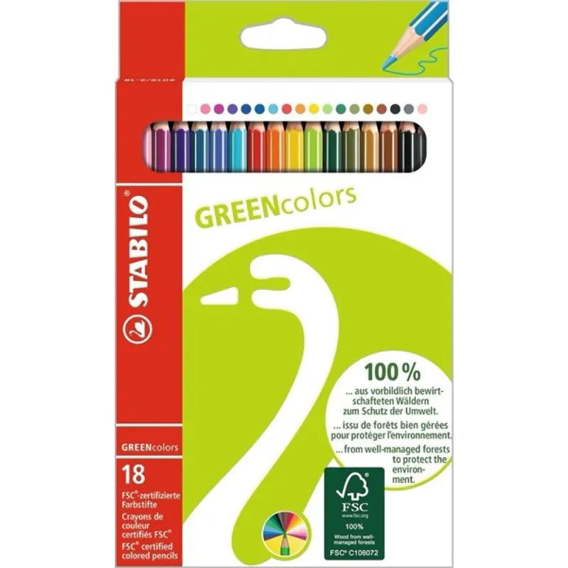 Stabilo Greencolors 18db-os vegyes színű színes ceruza Stabilo Greencolors 18db-os vegyes színű színes ceruza