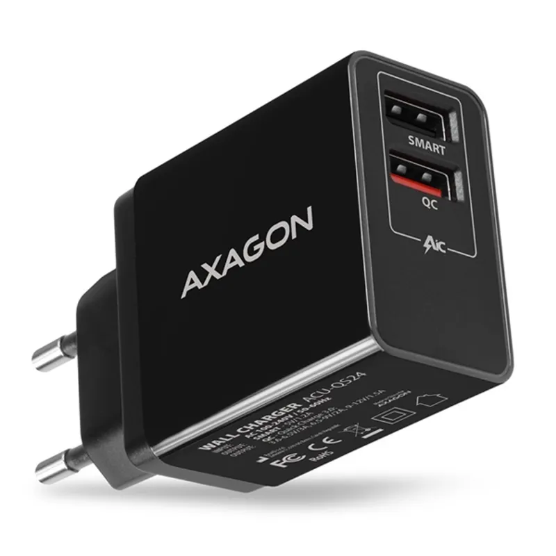 Axagon ACU-QS24 QC3.0 + 5V-1.2A hálózati töltő fekete Axagon ACU-QS24 QC3.0 + 5V-1.2A hálózati töltő fekete