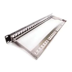 Patch panel 1U, fekete, üres, 24 db keystone jack számára