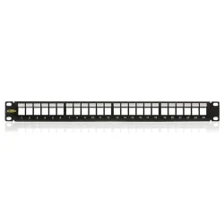 Patch panel 1U, fekete, üres, 24 db keystone jack számára