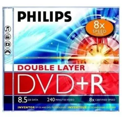 DVD lemez Philips DVD+R 8,5Gb 8x kétrétegű normál tok (1-es címke)
