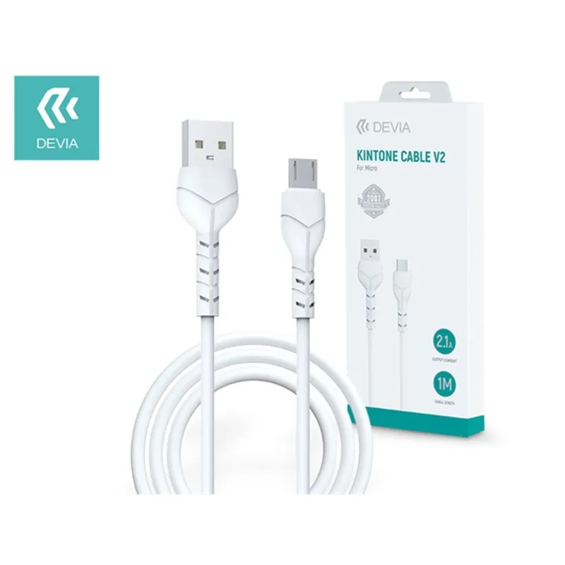 DEVIA USB - MICRO USB ADAT- ÉS TÖLTŐKÁBEL 1 M-ES VEZETÉKKEL - KINTONE CABLE V2 SERIES FOR MICRO USB - 5V/2.1A - WHITE DEVIA USB - MICRO USB ADAT- ÉS TÖLTŐKÁBEL 1 M-ES VEZETÉKKEL - KINTONE CABLE V2 SERIES FOR MICRO USB - 5V/2.1A - WHITE