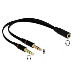 Delock 1 x 3,5 mm-es 4-tűs anya sztereo jack - 2 x 3,5 mm-es, 3-tűs apa sztereo jack Headset adapter (65967)