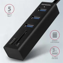 Axagon HMA-CR3A 3-portos USB3.0 hub fekete (SD, microSD)