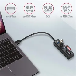 Axagon HMA-CR3A 3-portos USB3.0 hub fekete (SD, microSD)