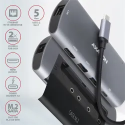 Axagon HMC-6M2 SuperSpeed USB-C combo 6in1 hub ezüst-fekete