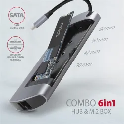 Axagon HMC-6M2 SuperSpeed USB-C combo 6in1 hub ezüst-fekete