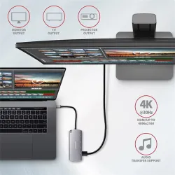 Axagon HMC-6M2 SuperSpeed USB-C combo 6in1 hub ezüst-fekete