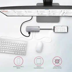 Axagon HMC-6M2 SuperSpeed USB-C combo 6in1 hub ezüst-fekete