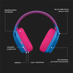 LOGITECH Fejhallgató 2.0 - G435 Vezeték Nélküli Gaming Mikrofonos , Kék-Málna