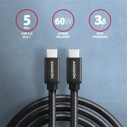 Axagon BUCM3-CM20AB Speed+ USB-C - USB-C adat- és töltőkábel 2m fekete