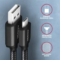 Kábel Axagon BUMM-AM20AB HQ MICRO USB -  USB-A, 2m, Fekete