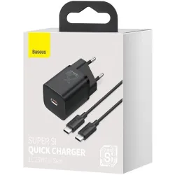 Baseus kompakt gyorstöltő 25W EU + Type-C kábel TZCCSUP-L01 Fekete