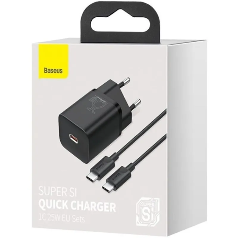 Baseus kompakt gyorstöltő 25W EU + Type-C kábel TZCCSUP-L01 Fekete Baseus kompakt gyorstöltő 25W EU + Type-C kábel TZCCSUP-L01 Fekete