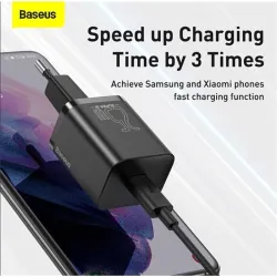Baseus kompakt gyorstöltő 25W EU + Type-C kábel TZCCSUP-L01 Fekete