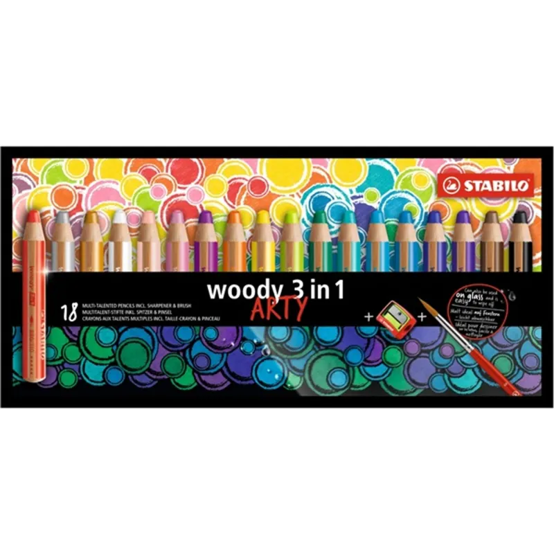 Színes ceruza készlet, kerek, vastag, STABILO "Woody ARTY 3 in 1", 18 különböző szín Színes ceruza készlet, kerek, vastag, STABILO "Woody ARTY 3 in 1", 18 különböző szín
