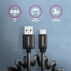 Axagon BUCM-AM10TB Twister USB-C - USB-A adat- és töltőkábel 0.6m fekete