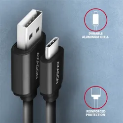 Axagon BUCM-AM10TB Twister USB-C - USB-A adat- és töltőkábel 0.6m fekete