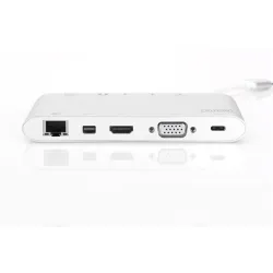 DIGITUS Universal Docking Station USB 3.1 Type C 4K HDMI MiniDP VGA 1xUSB 3.1 C PD 3xUSB3.0 RJ45 MicroSD SD/MMC aluminum silver