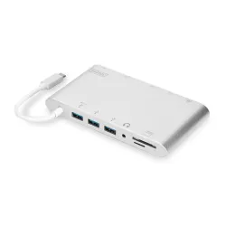 DIGITUS Universal Docking Station USB 3.1 Type C 4K HDMI MiniDP VGA 1xUSB 3.1 C PD 3xUSB3.0 RJ45 MicroSD SD/MMC aluminum silver