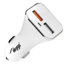Szivargyújtó töltő Akyga AK-CH-08 2x USB-A 5-12V / max. 3A 18W Quick Charge 3.0 fehér