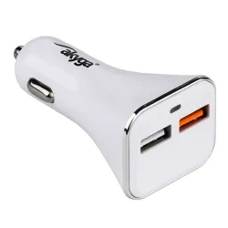 Szivargyújtó töltő Akyga AK-CH-08 2x USB-A 5-12V / max. 3A 18W Quick Charge 3.0 fehér