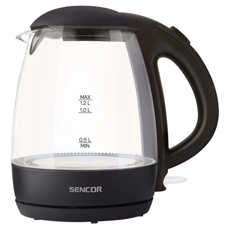 Sencor SWK 2300BK 1,2L-es fekete üveg vízforraló Sencor SWK 2300BK 1,2L-es fekete üveg vízforraló