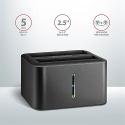 HDD Dokkoló Axagon  ADSA-D25 SATA 2.5 CLONE DUAL SSD Dock Station - USB 3.2 Gen 1, Fekete