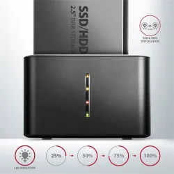 HDD Dokkoló Axagon  ADSA-D25 SATA 2.5 CLONE DUAL SSD Dock Station - USB 3.2 Gen 1, Fekete
