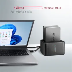 HDD Dokkoló Axagon  ADSA-D25 SATA 2.5 CLONE DUAL SSD Dock Station - USB 3.2 Gen 1, Fekete