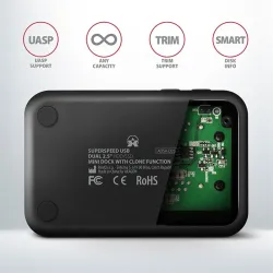 HDD Dokkoló Axagon  ADSA-D25 SATA 2.5 CLONE DUAL SSD Dock Station - USB 3.2 Gen 1, Fekete