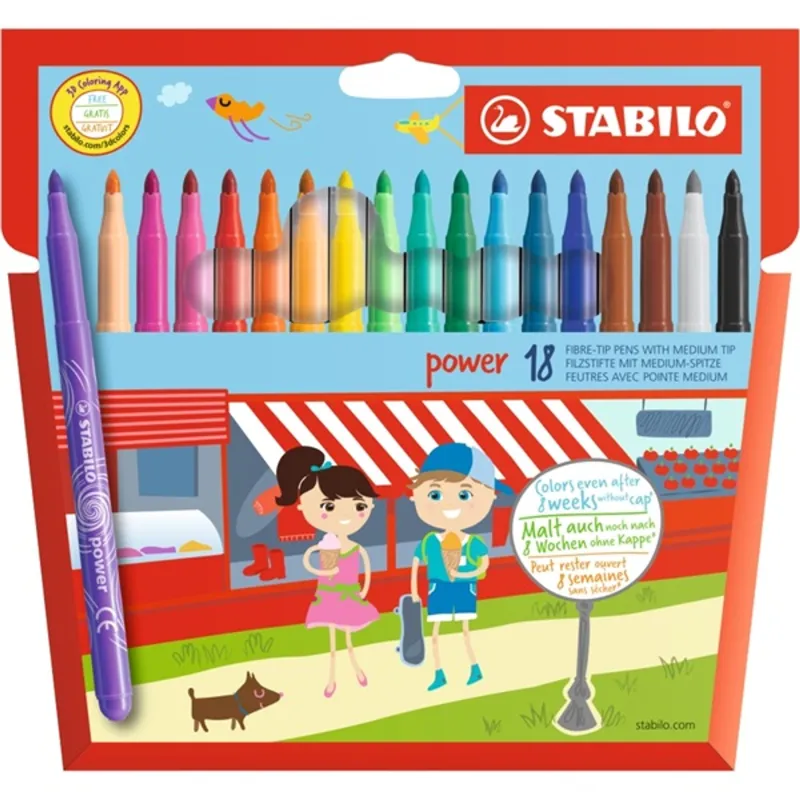 Stabilo power 18db-os vegyes színű vastag filctoll készlet Stabilo power 18db-os vegyes színű vastag filctoll készlet